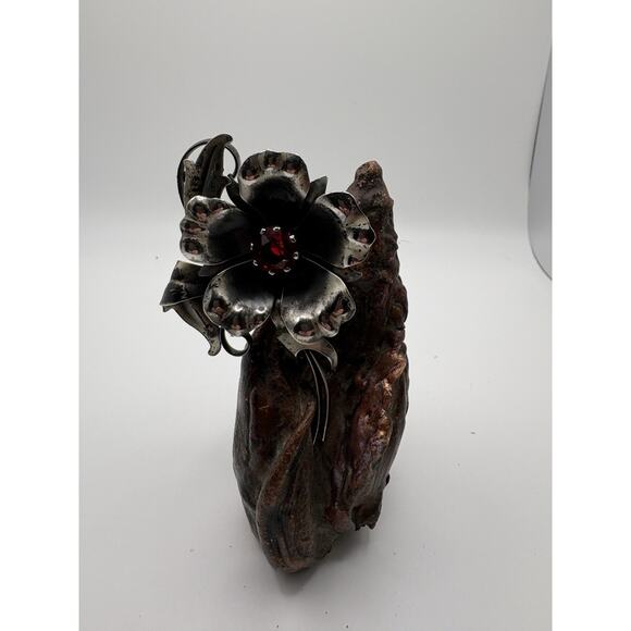 Vintage Sterling Silver Red Rhinestone Flower Brooch Pin Pendant Art Deco - Picture 4 of 6